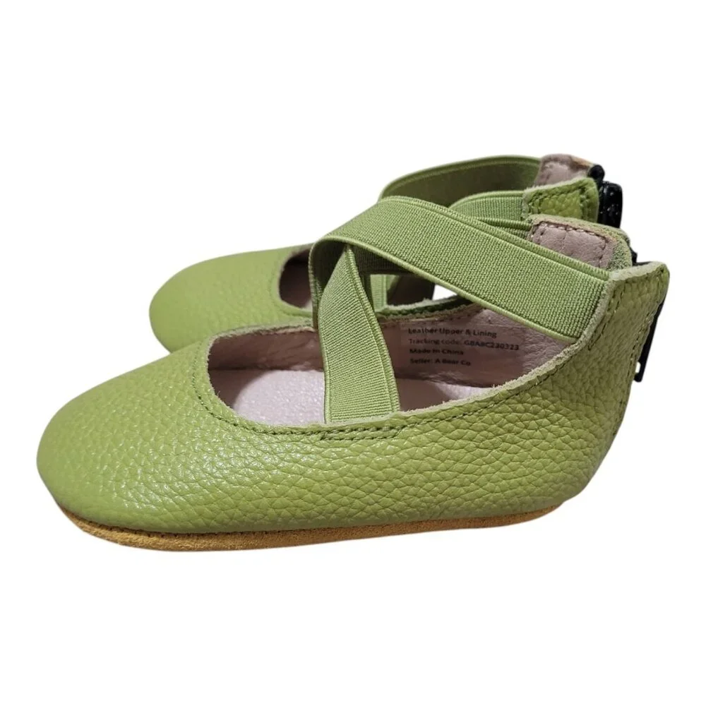 NEW A‎ Bear Co Toddler Size 3 Pebbled Leather Ballerina Flats Green Girl's
